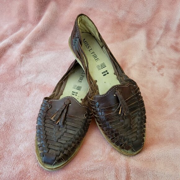 Authentic Leather Tassel Huaraches Sandals Brown Size 41 / 10 Miss L Fire - Picture 1 of 7